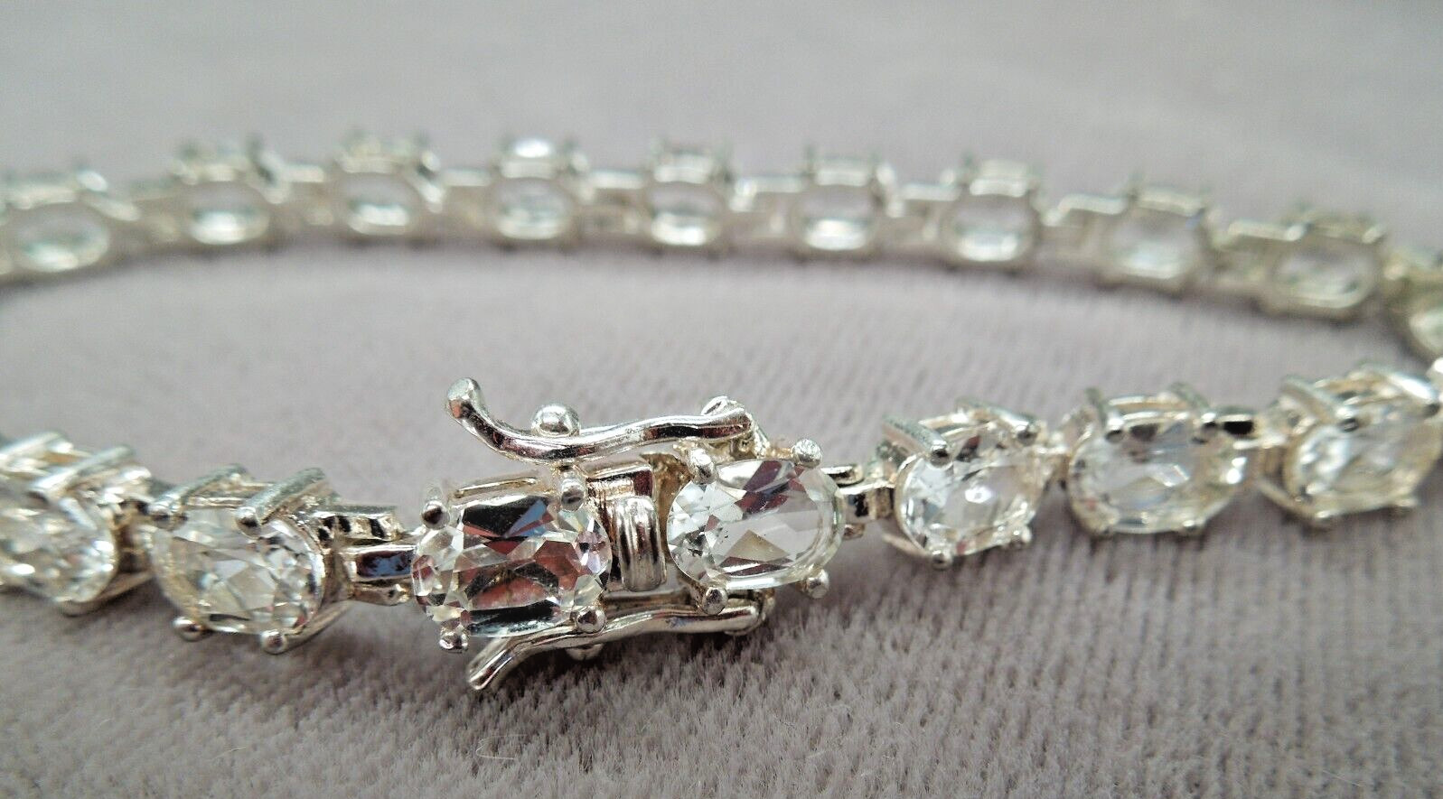 Vintage Sterling Silver Faceted Oval Clear White Topaz Tennis Bracelet 8″