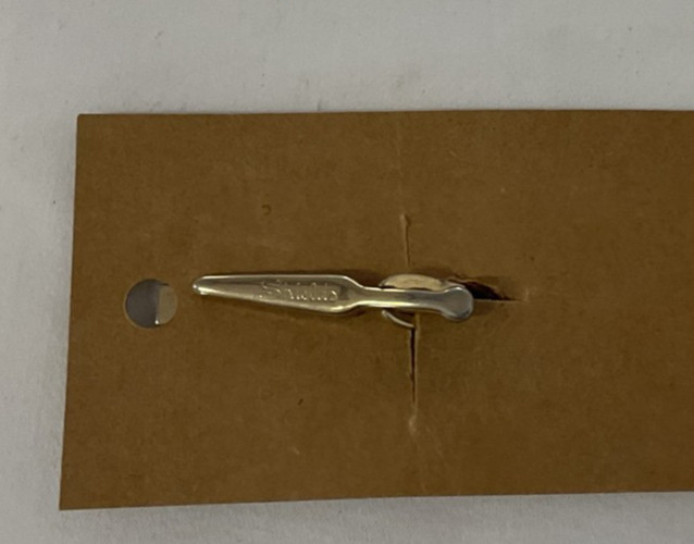 Vintage Gold Tone Shields Marked Tie Clasp With Small Clear Stone 1 5/8”x 1/8”