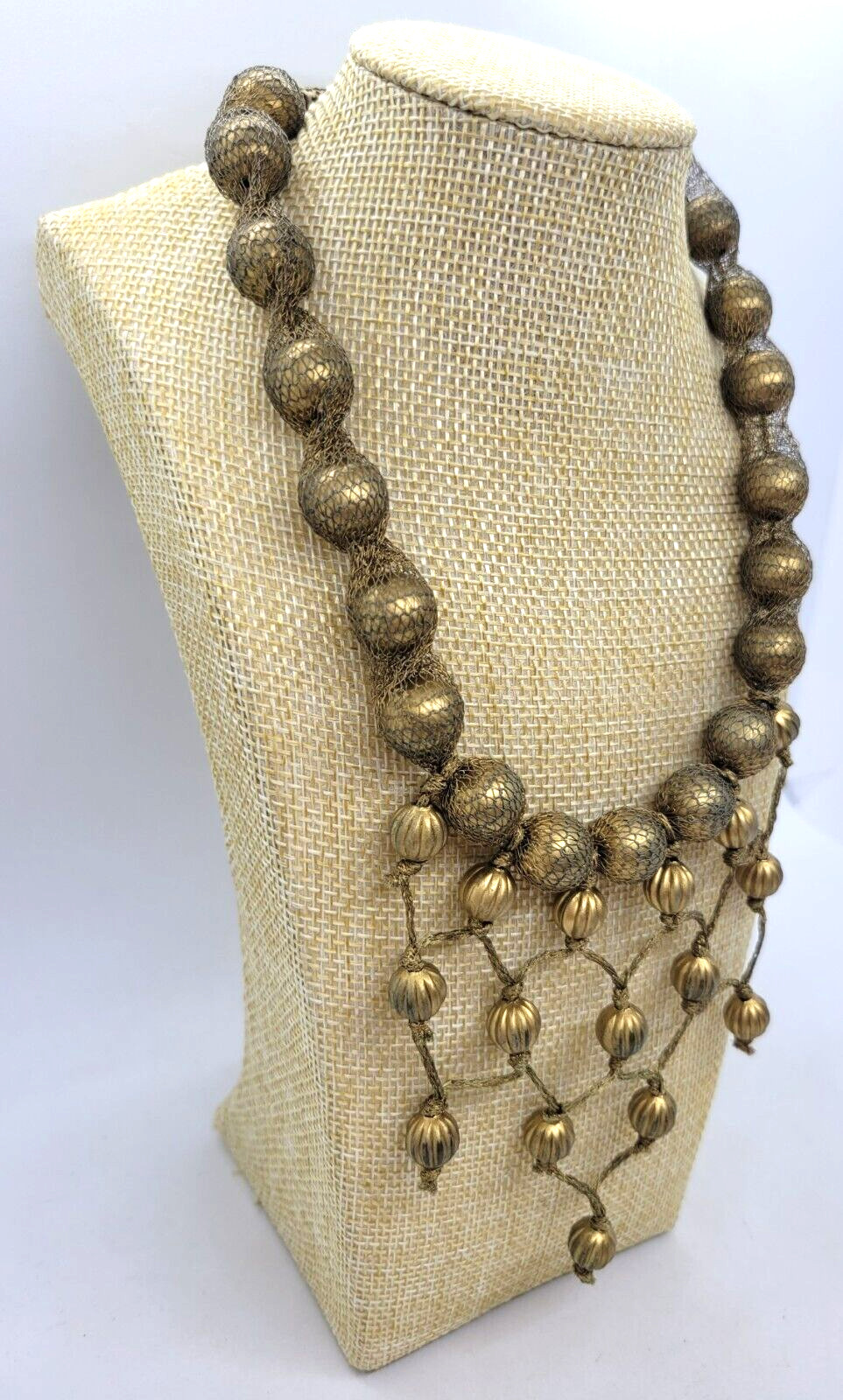 Sarah Cavender Metalworks Necklace Wire Knit Wrapped Bead Draped Tassel Chain