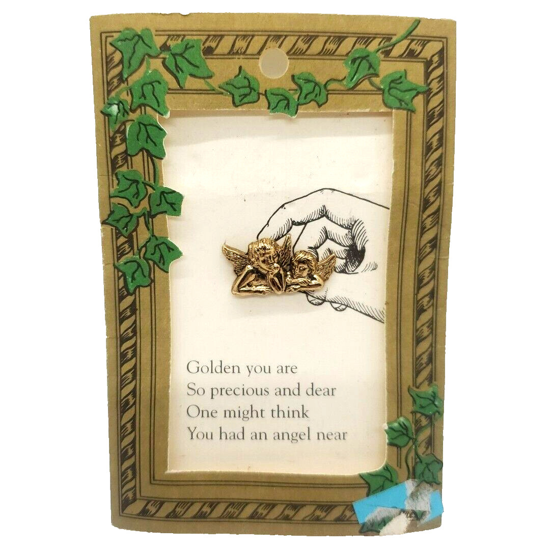 Vintage 1991 Valley Casting Gold Plated GUARDIAN ANGEL BROOCH Christmas Pin Gift