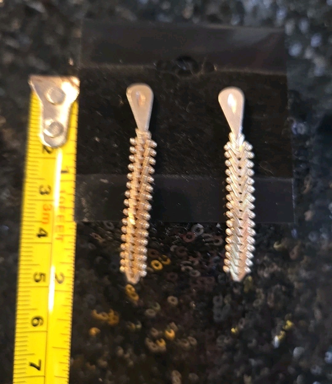 Vintage 925 Sterling Silver Dangle Earrings Pierced Post Fishbone Woven 2″ Drop