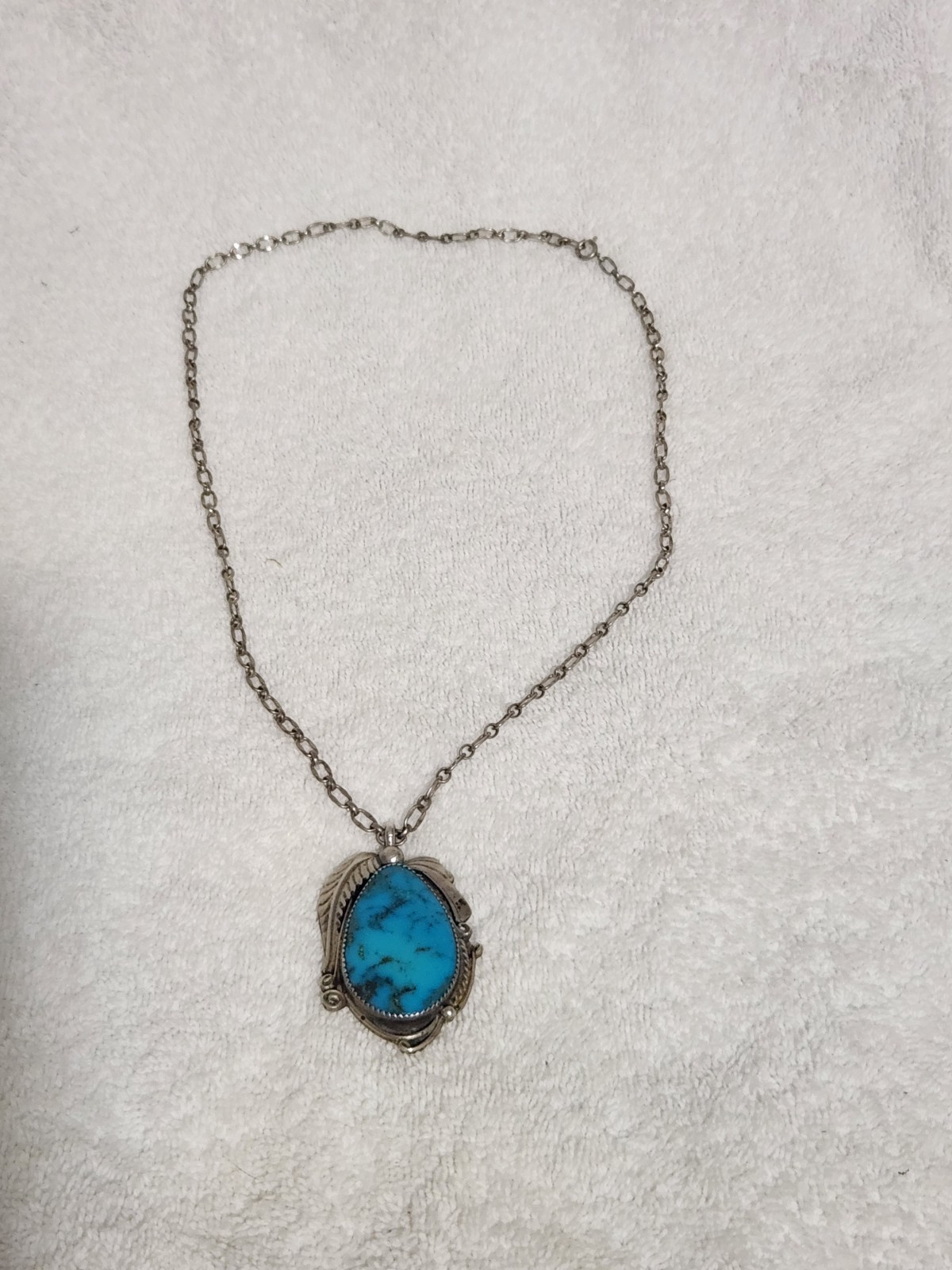 Navajo Sterling Turquoise Necklace 22 Inches. Signed CT ” Vintage