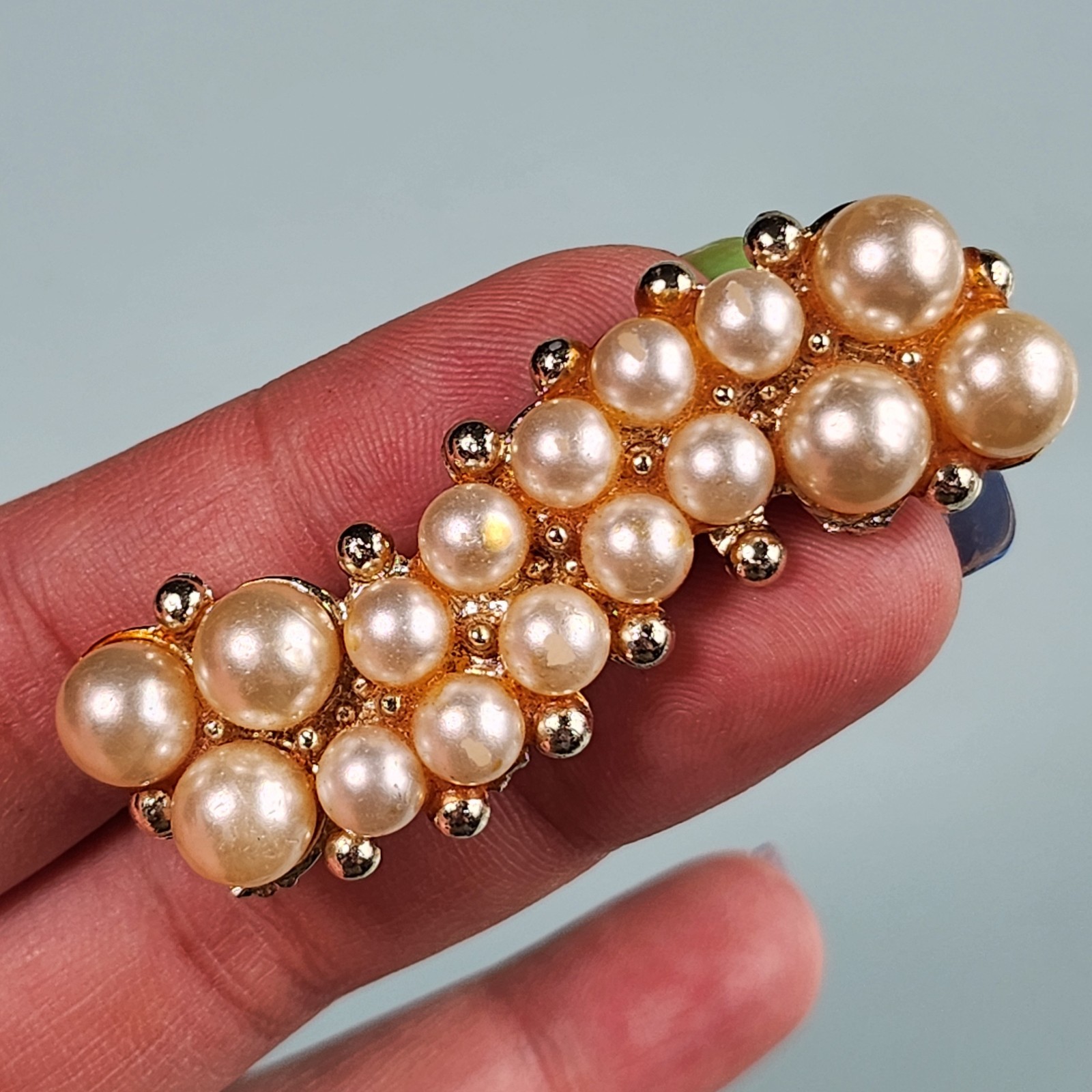 Vintage Brooch Pin Gold Tone Faux Pearls Costume Jewelry
