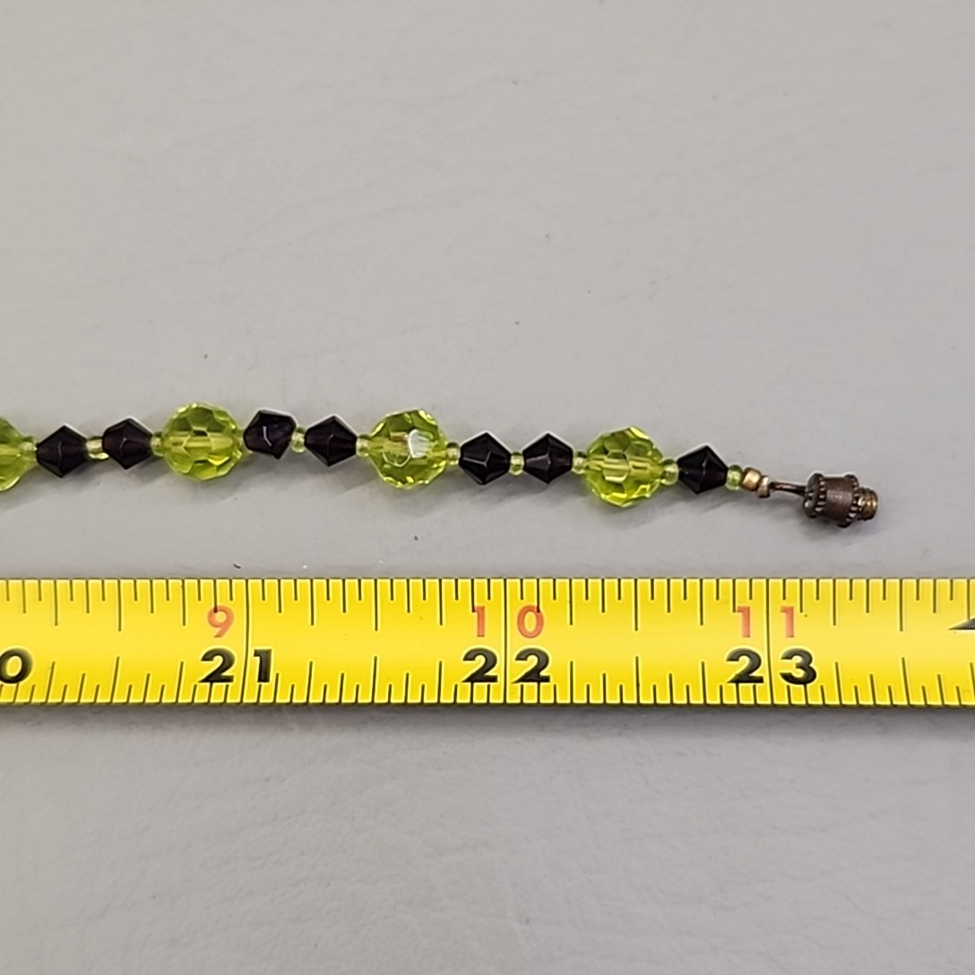 Vintage Glass Beaded Necklace Green Black Bicone 23″