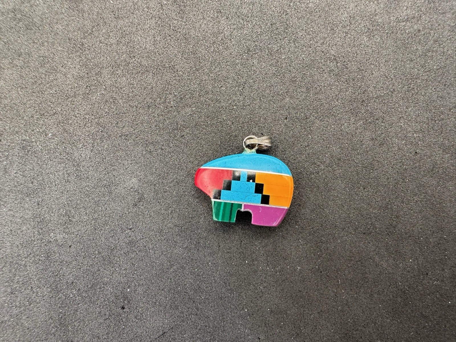 1.30g Vintage Sterling Silver 925 Colorful Inlay Geometric Pattern Pendant M