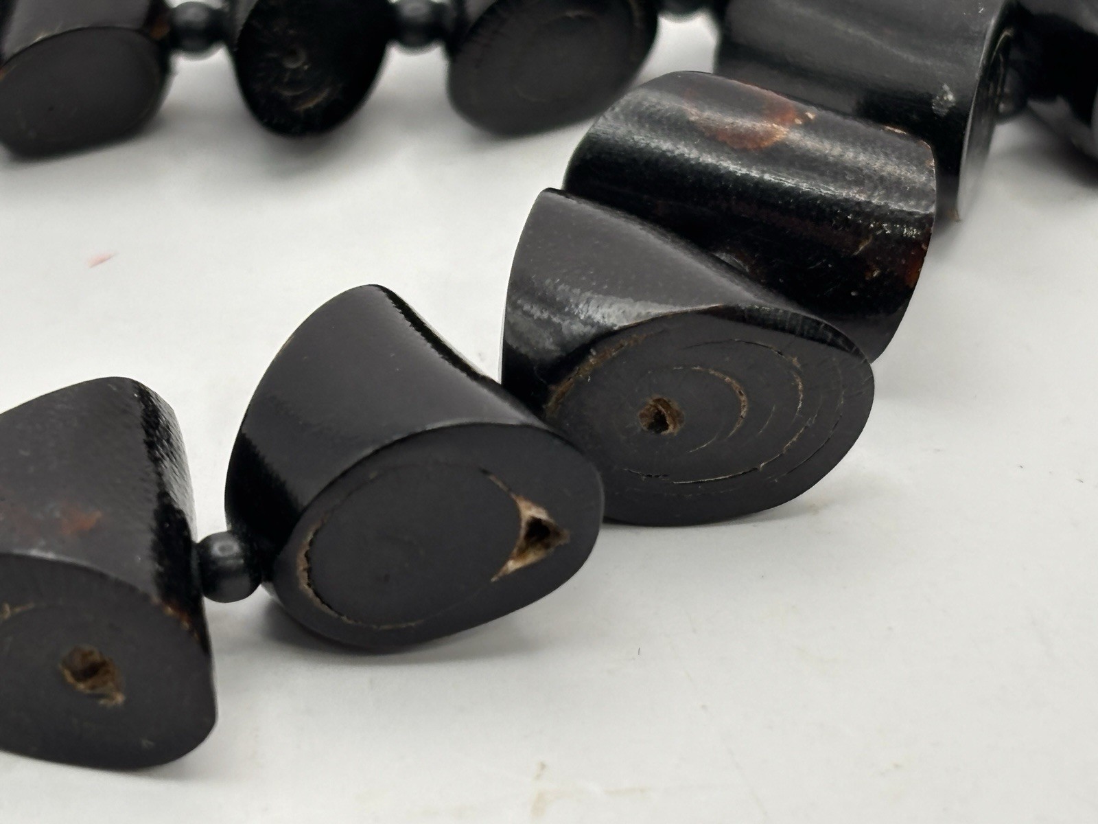 Vintage Natural Black Coral Necklace Irregular Barrel Cut Slice Beads ~49g