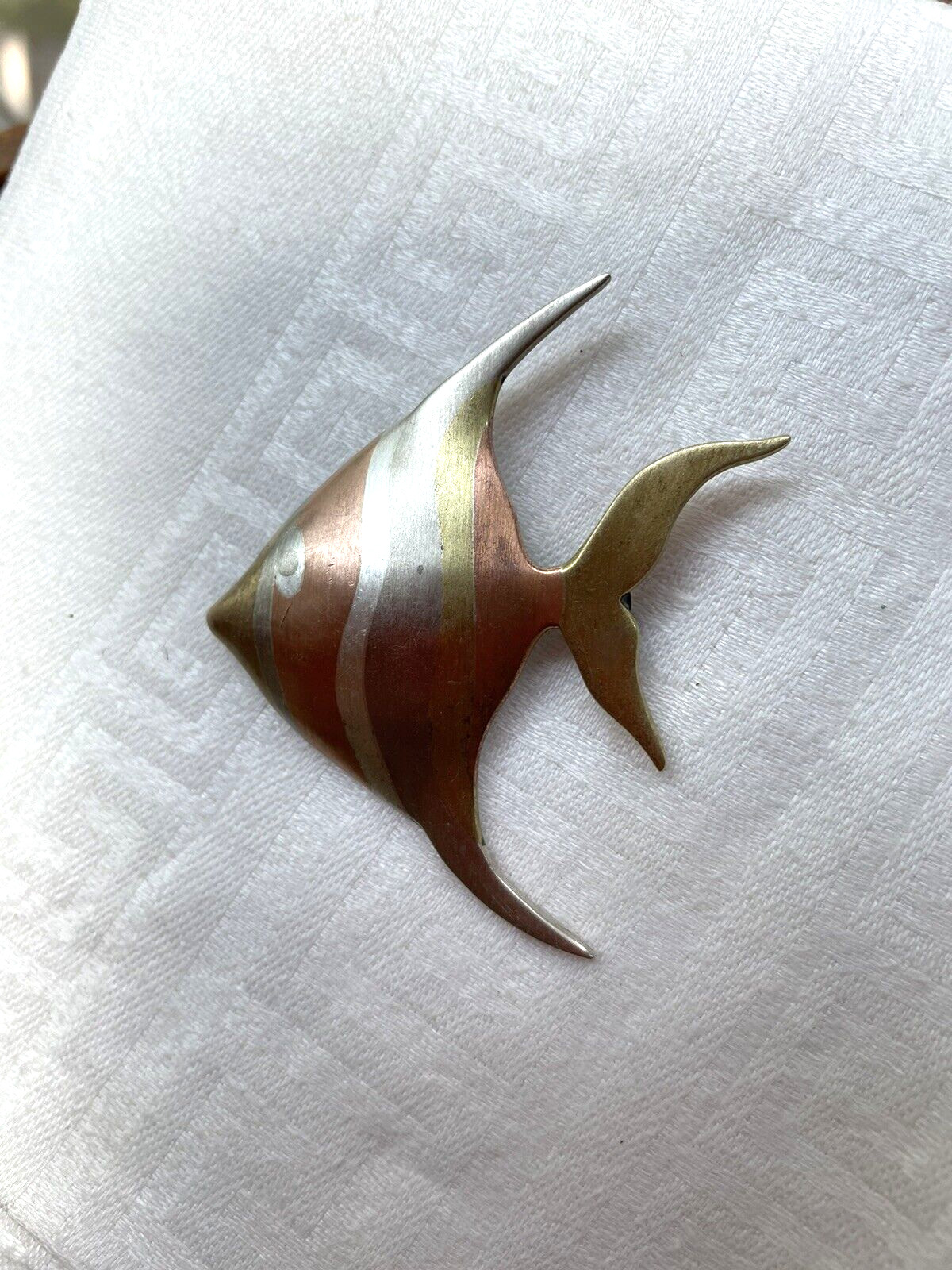 Los Castillo Vintage Mexican Sterling Silver Copper Brass Mixed Metal Fish Pin