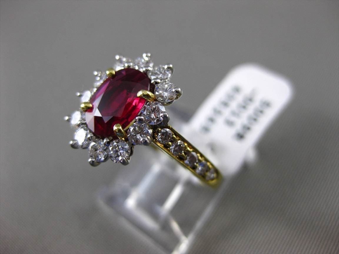 ESTATE 1.99CT DIAMOND & AAA RUBY PLATINUM 18KT Y GOLD ENGAGEMENT RING E/F VVS-VS
