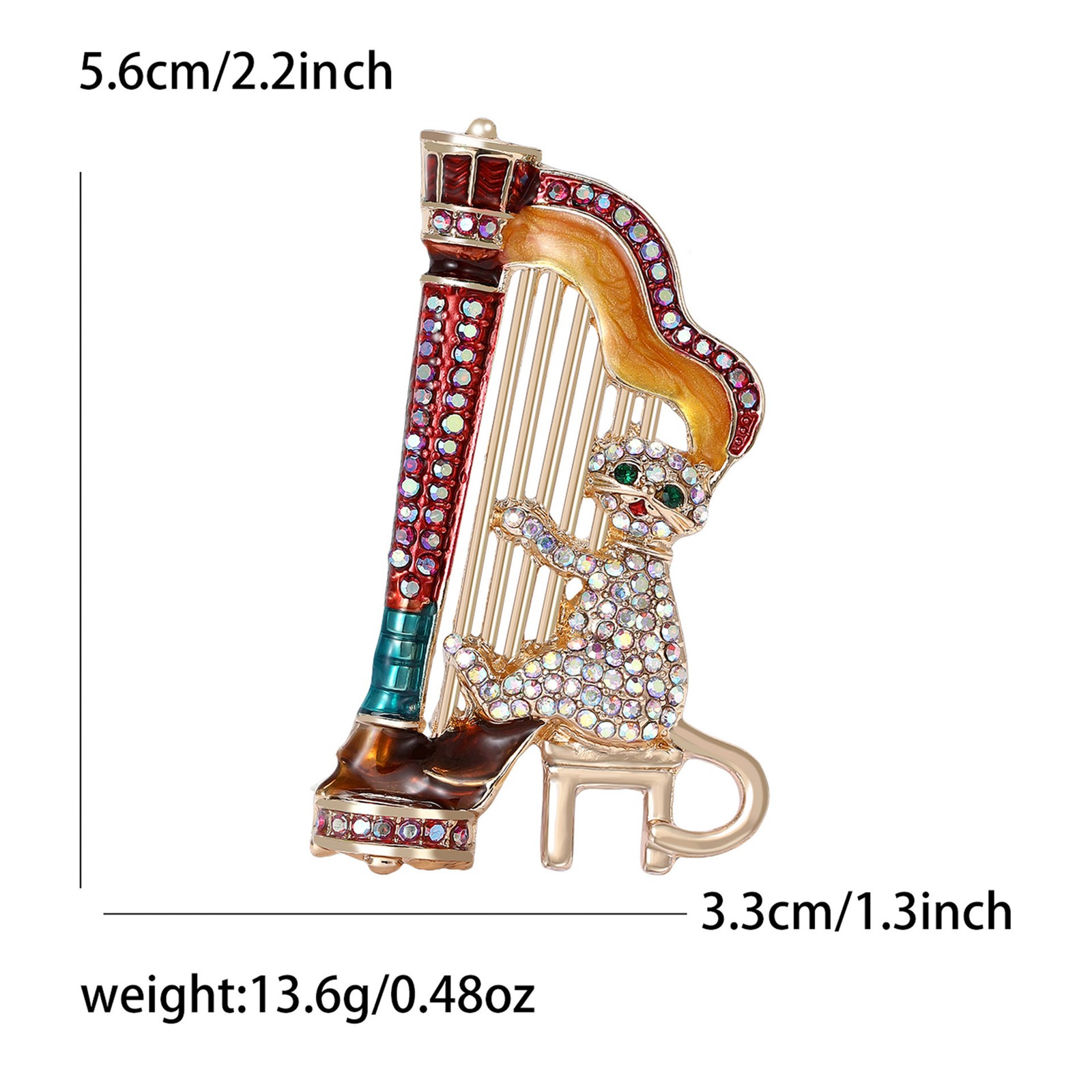 Creative Harp-Playing Cat Brooch Alloy Rhinestone Pin Women’s Clothing Accessory