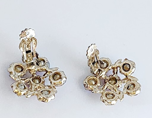 AURORA BOREALIS PURPLE BLUE PINK HUES FLOWER CLIP-ON EARRINGS-1.25″ DIAMETER