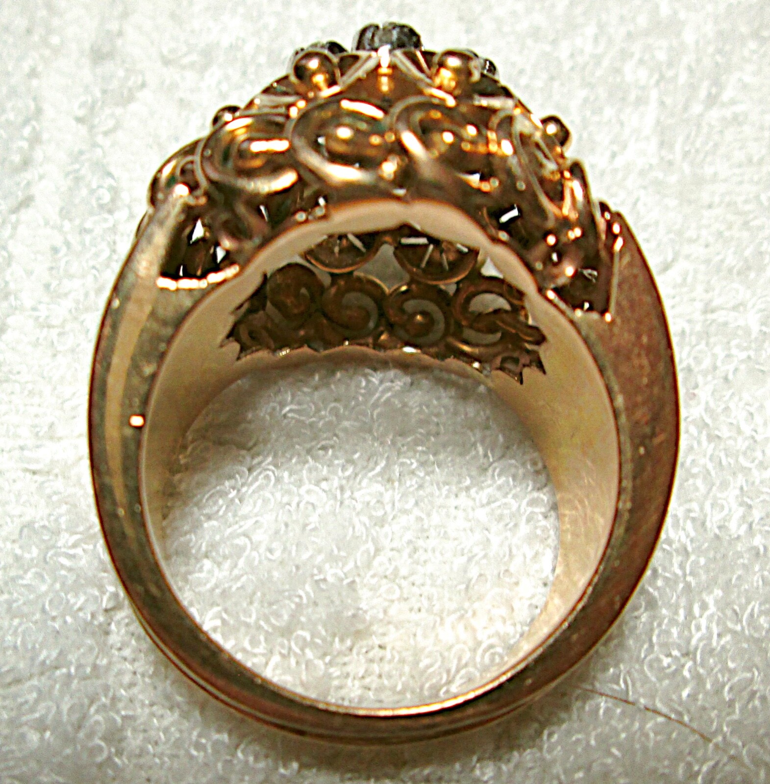 FANTASTIC 17-18K ROSE GOLD PLATINUM DIAMOND FLOWER RING FRENCH RETRO 1940S RARE