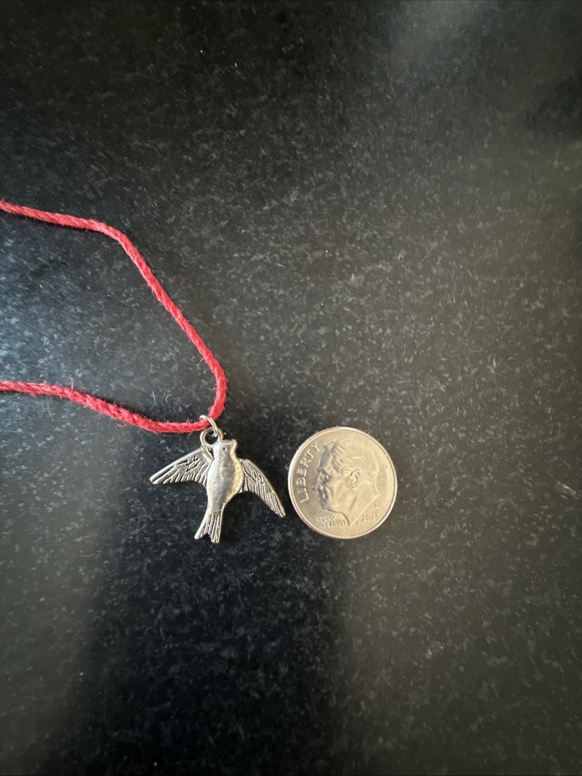 BIRD CHARM Dainty Necklace Hemp Cord Boho FESTIVAL Peace Tibetan Silver Tone