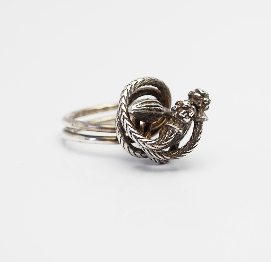 Rare vintage double band sterling silver Caribbean traditional ring sz 7.5 AC