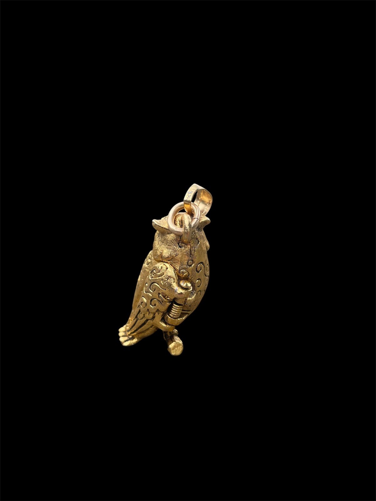 Max Faxtor Owl Perfume Pendant Gold Tone Green Eyes. No Chain