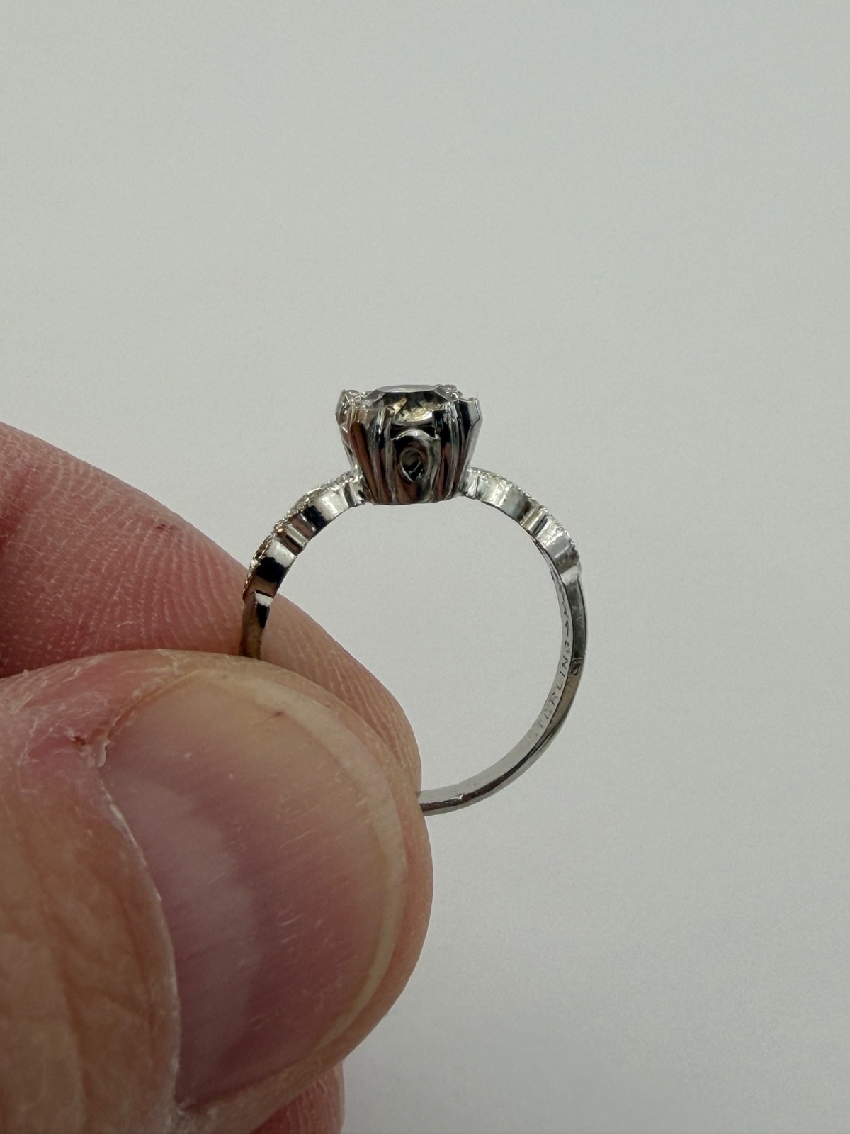 VINTAGE Sterling M-H Silver & Clear Quartz Cocktail Ring, Size ~5.5, SEE NOTES