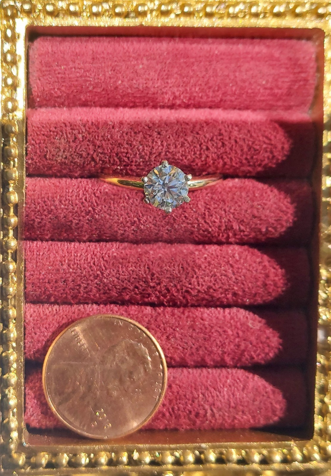 Estate ring 14K Gold Vintage Ring, Size 8 1.03 carat certified diamond.