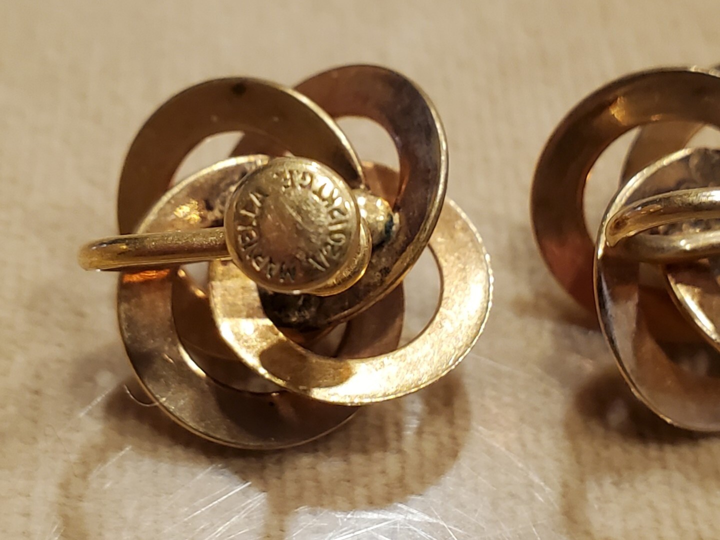 ANTIQUE MARVELLA GOLD FILLED SCREW BACK KNOT EARRINGS W/CULTURED PEARLS