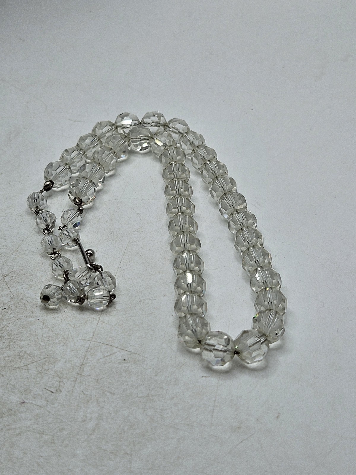 Vintage Faceted Rock Quartz Crystal Beaded Necklace, 16″ To 20″, Unsigned