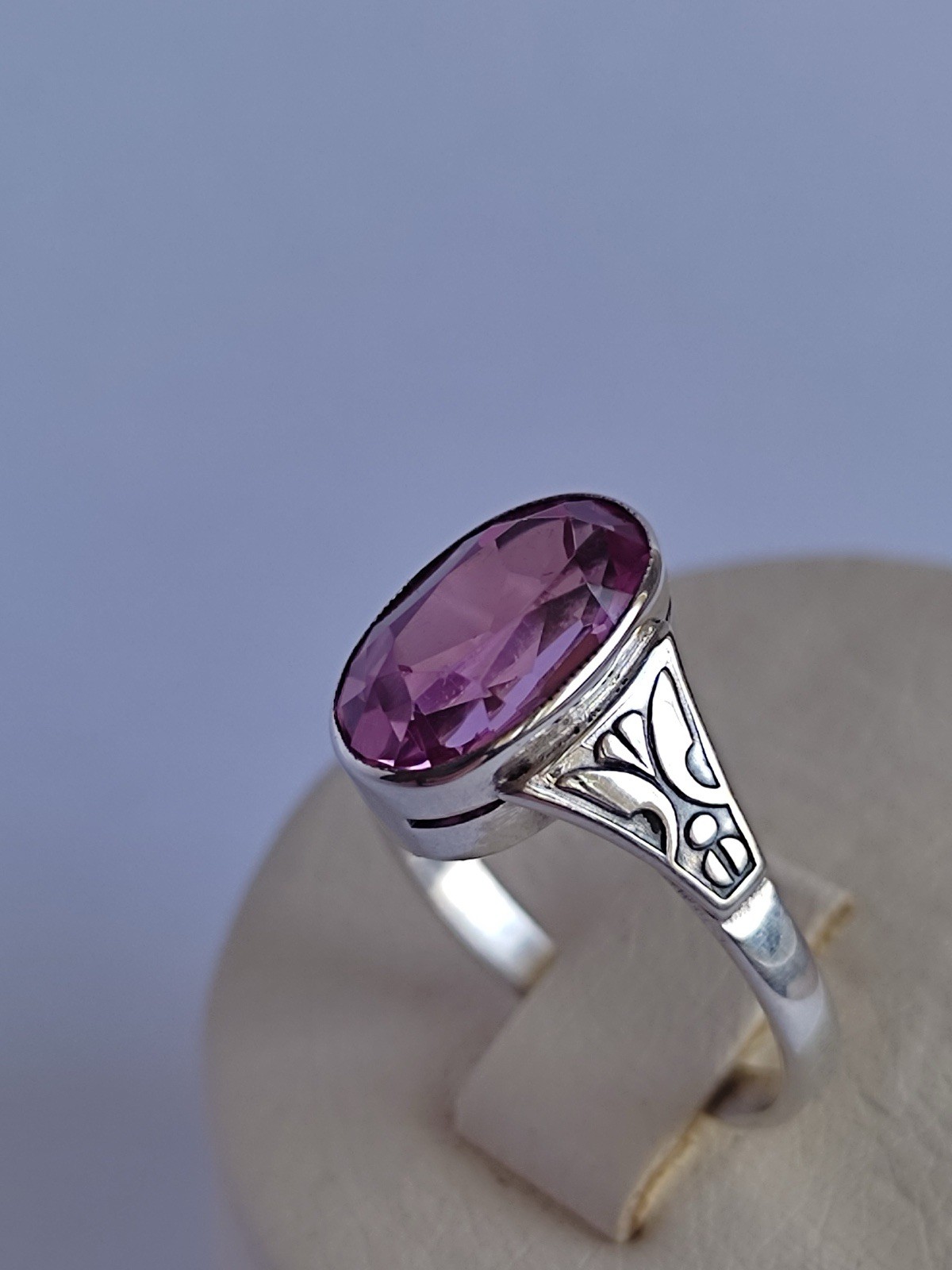 Vintage 70s Soviet Union Silver 875 USSR Ring Pink Sapphire Size US 7.5/ 17.5 mm