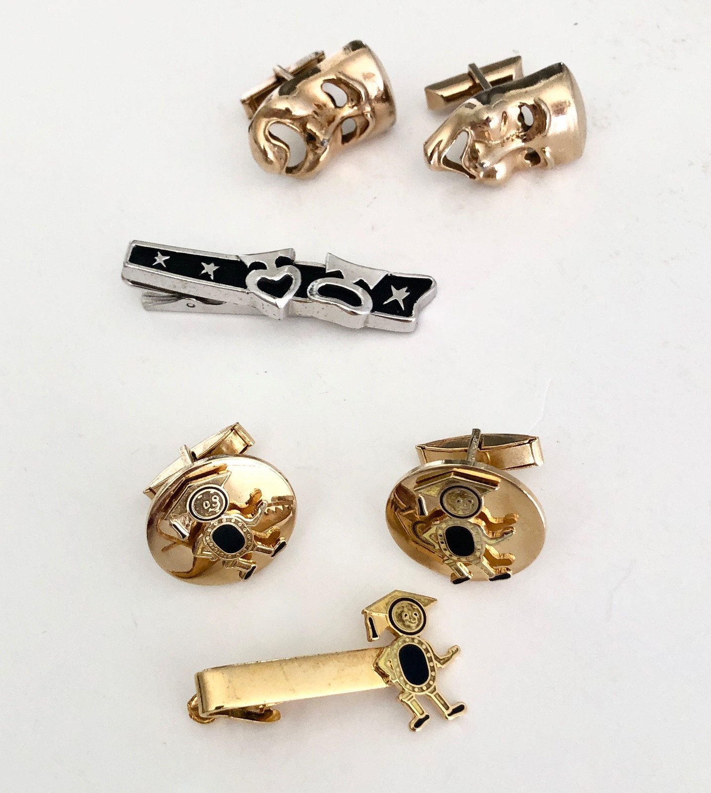 Lot of Vintage Tie Bar Clips Anson Swank Cufflinks Theatre Drama Comedy Tragedy