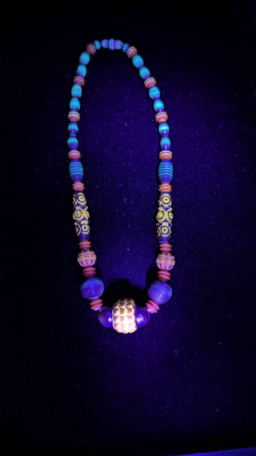 Antique Art Deco intricately carved celluloid bead necklace in Fall colors