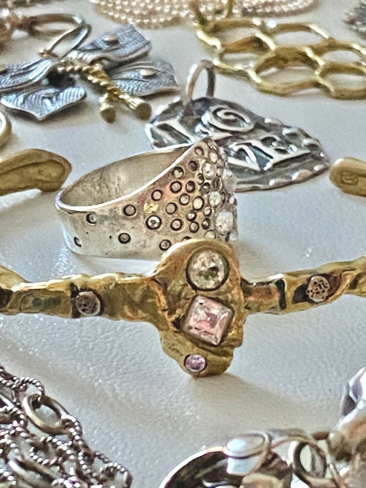 Vintage Waxing Poetic Sterling Silver/Brass Charms Heart Love