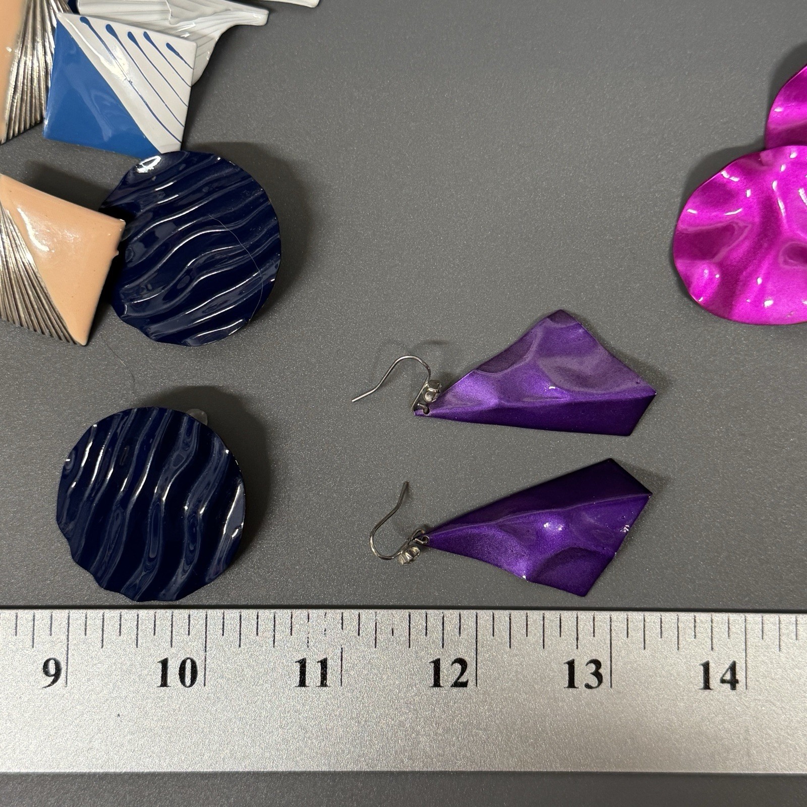 Vintage Metal Enameled Post Earrings Lot Of 10 White Purple Pink Blue Hoops