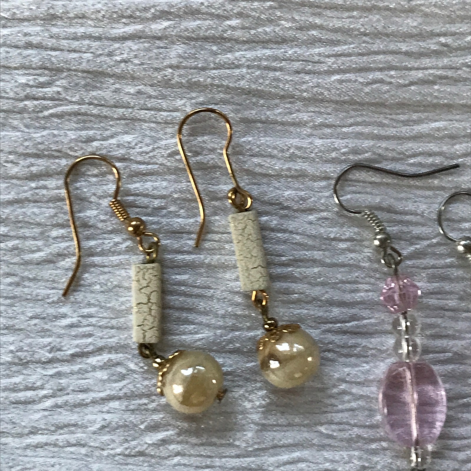 Estate Lot of 3 White & Gold Crackle Champagne Pearl & Light Pink Plastic Bead