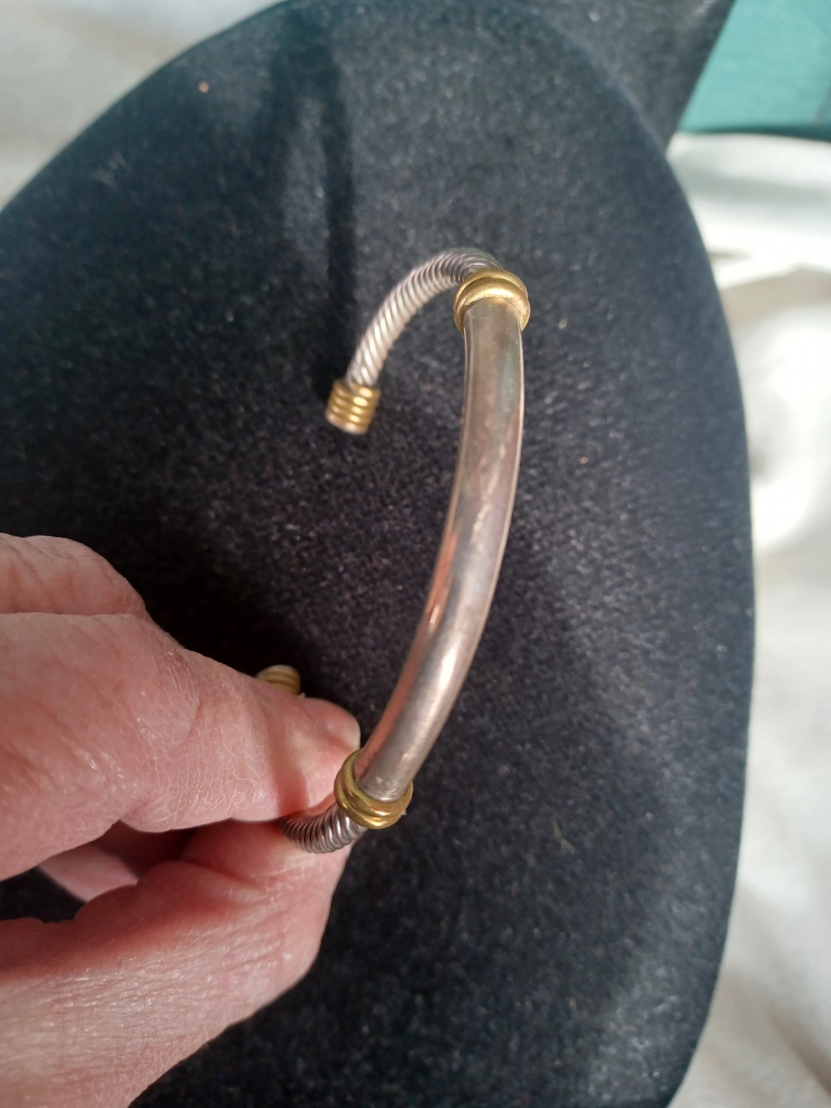 VINTAGE MODERNIST MEXICAN SILVER MIX METAL STERLING BANGLE CABLE BRACELET 20.4g