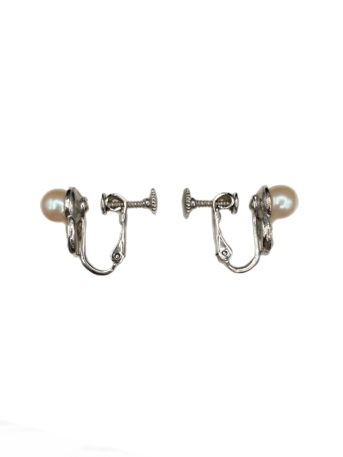 Vintage Pearl & Rhinestone Adjustable Clip-On Earrings & Gray Rhinestone Brooch