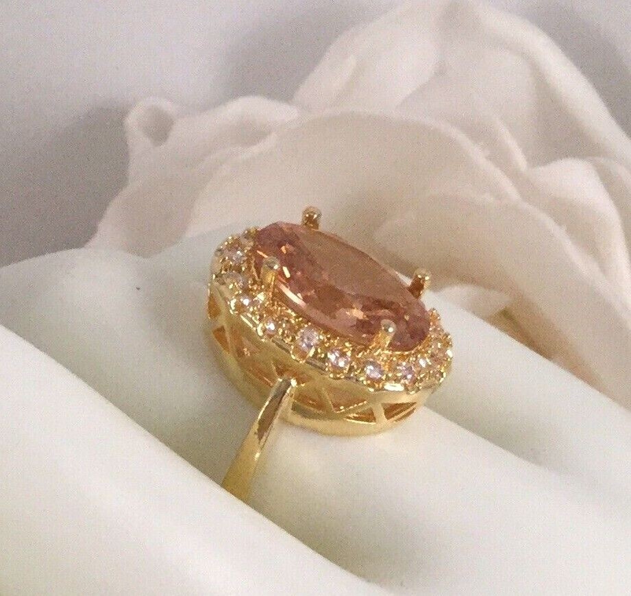 Vintage Jewellery Gold Ring Champagne White Sapphires Antique Deco Jewelry sz N