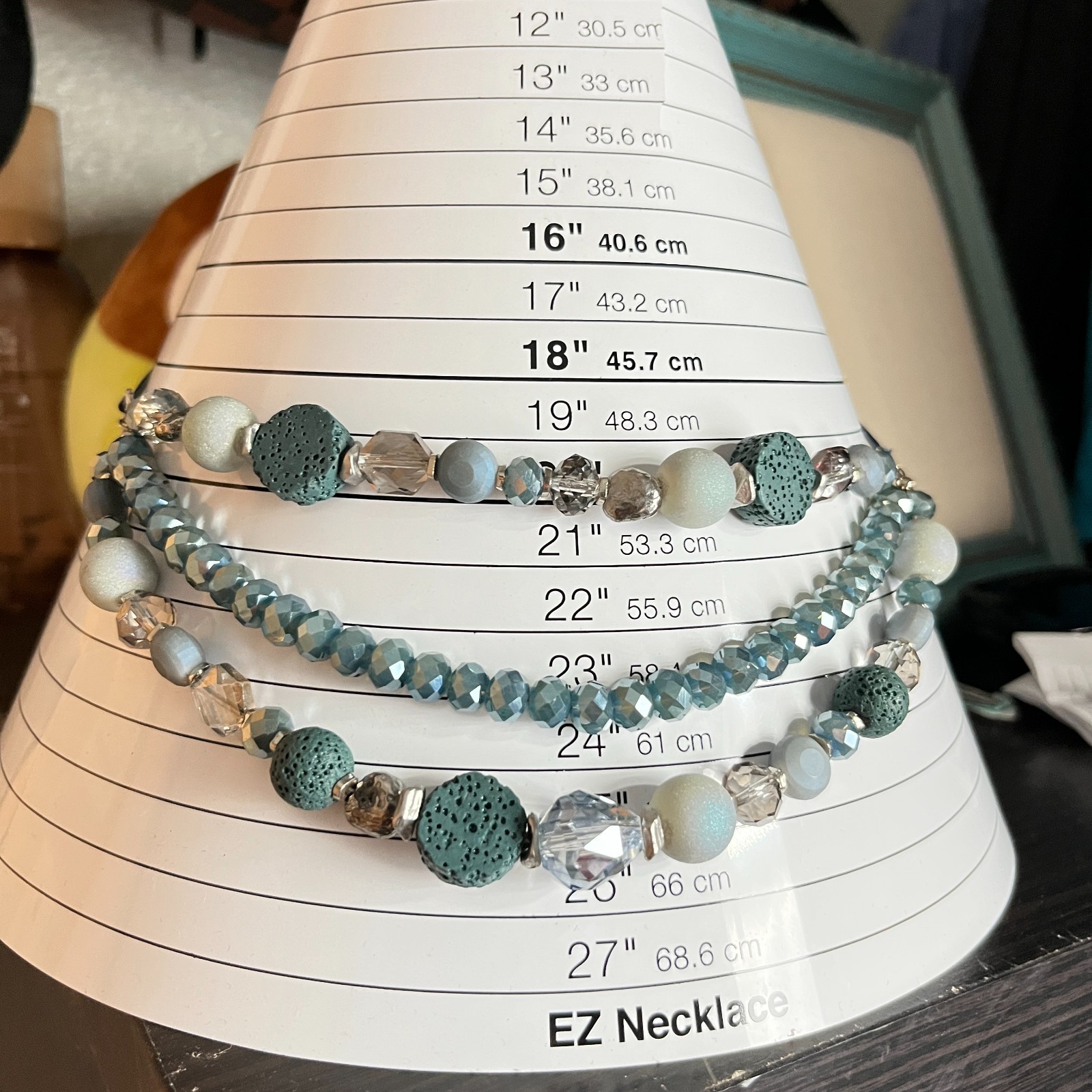 VTG Boho Slate Blue Multi-Strand Statement Necklace Lava Rock Beaded Layered Y2K