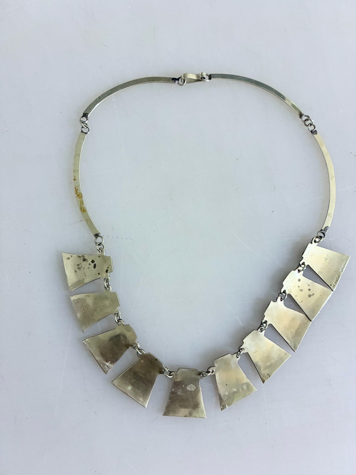 Vintage Alpaca Silver Necklace Choker Inlay Abalone Mexico Stamped 17″ Clasp