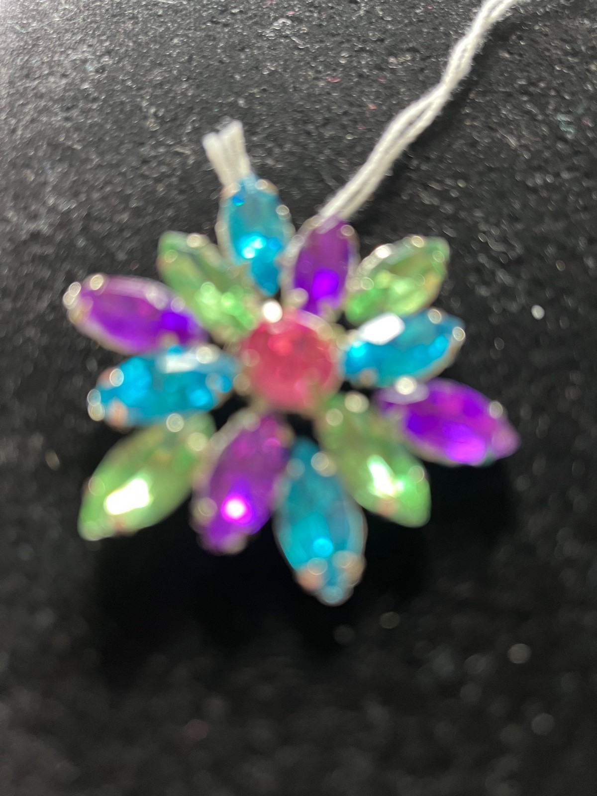 Vintage brooch with purple and blue green rhinestones Sparkle Floral