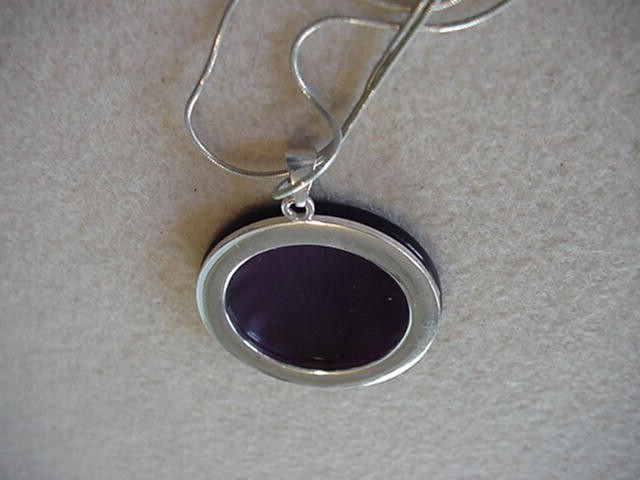 Vintage Silver Tone MESH Double Chain/Lobster Claw Clasp-LG. Round GLASS Pendant