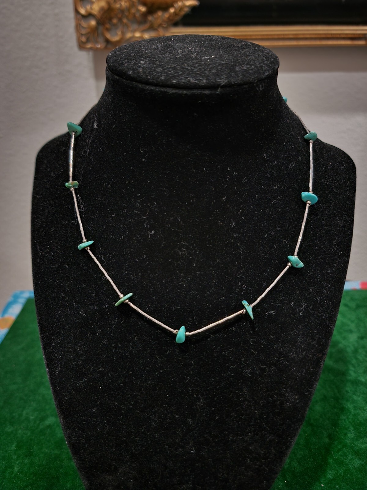 Vintage South Western Liquid Silver Necklace with turquoise – Tested Sterling