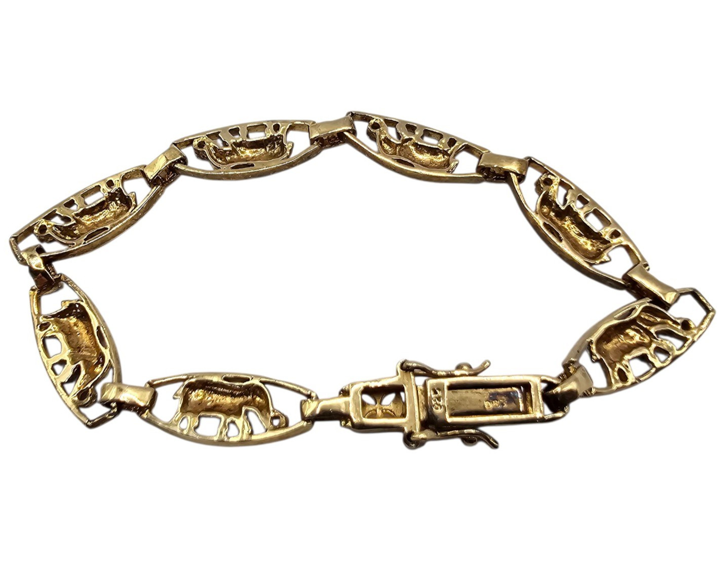 DBJ Vintage 925 Sterling Silver Gold Wash Elephant Bracelet Two Tone Link