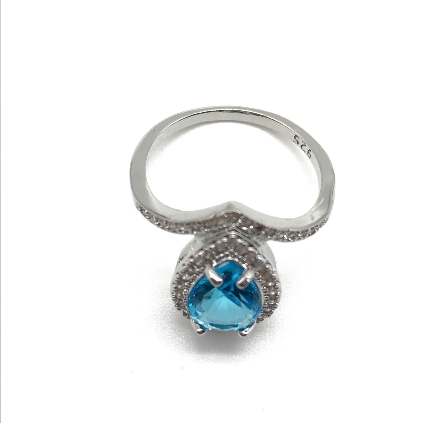 925 Sterling Silver Blue & Clear CZ Accented Ladies Band Ring Size 7.25
