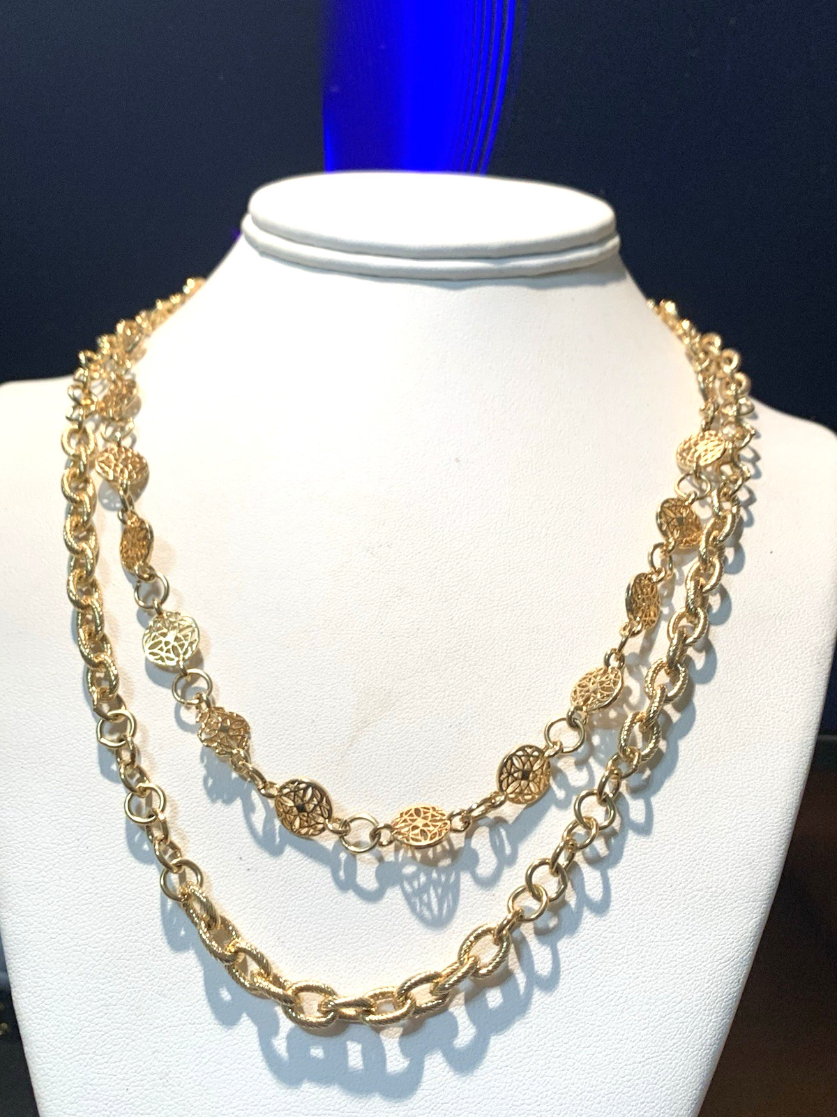 *ESTATE JEWELRY* VTG.MONET DOUBLE STRAND VICTORIAN LINK NECKLACE-18K PLATED-NWOT