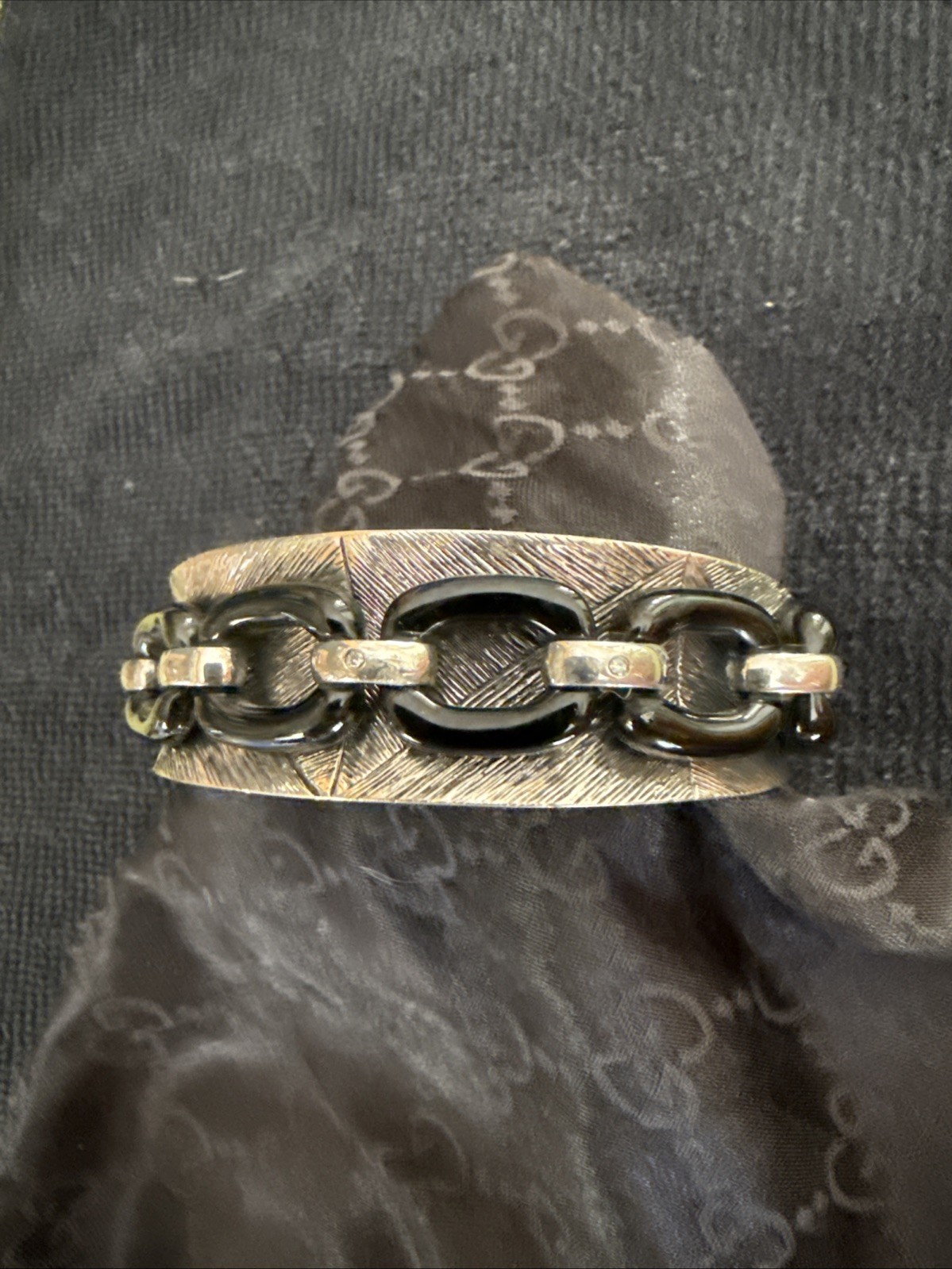 Vintage Sterling Silver Onyx And Diamond Cuff Bracelet