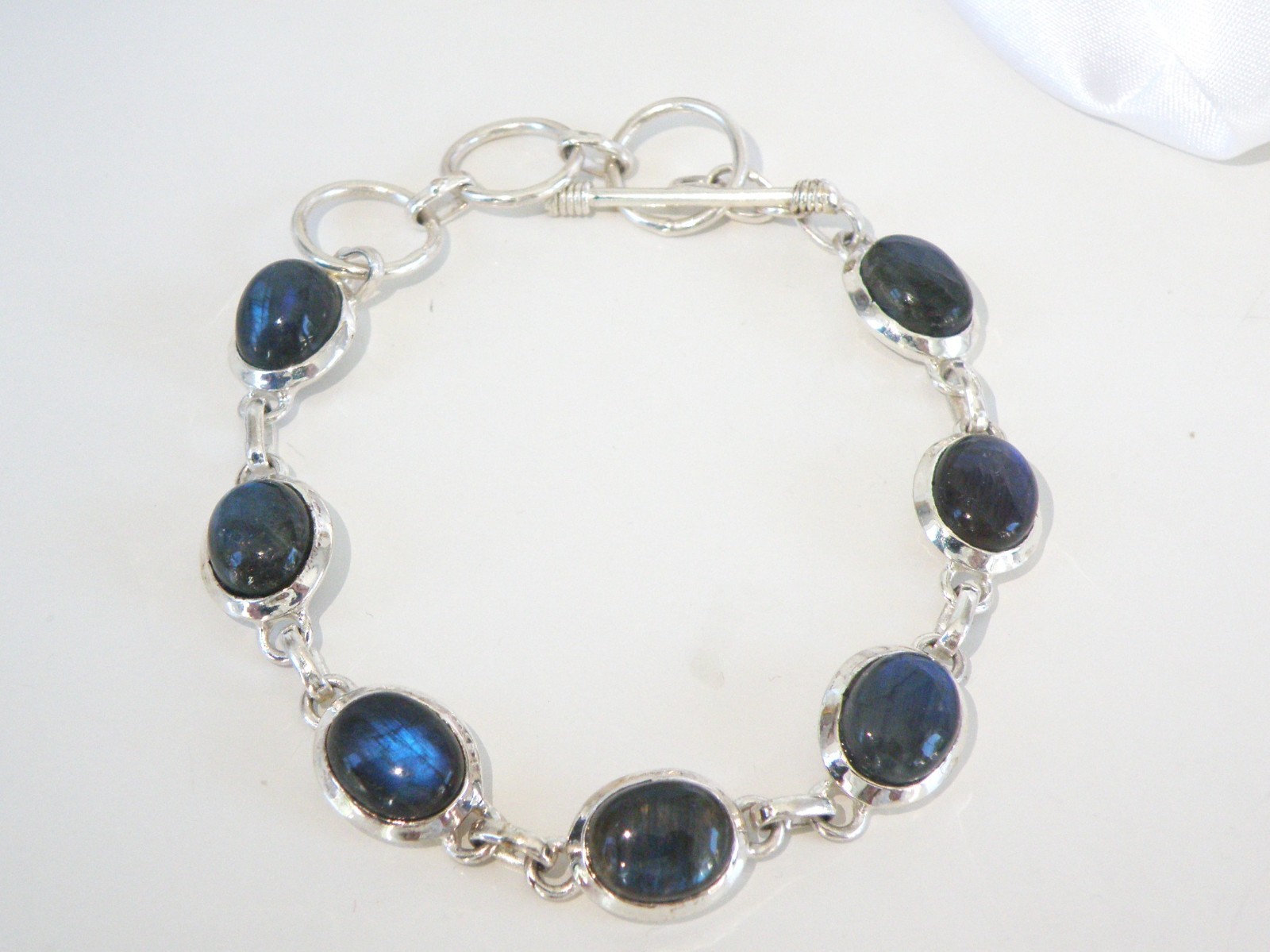 Vintage Sterling Silver 925 Labradorite Tennis Link Adjustable Station Bracelet