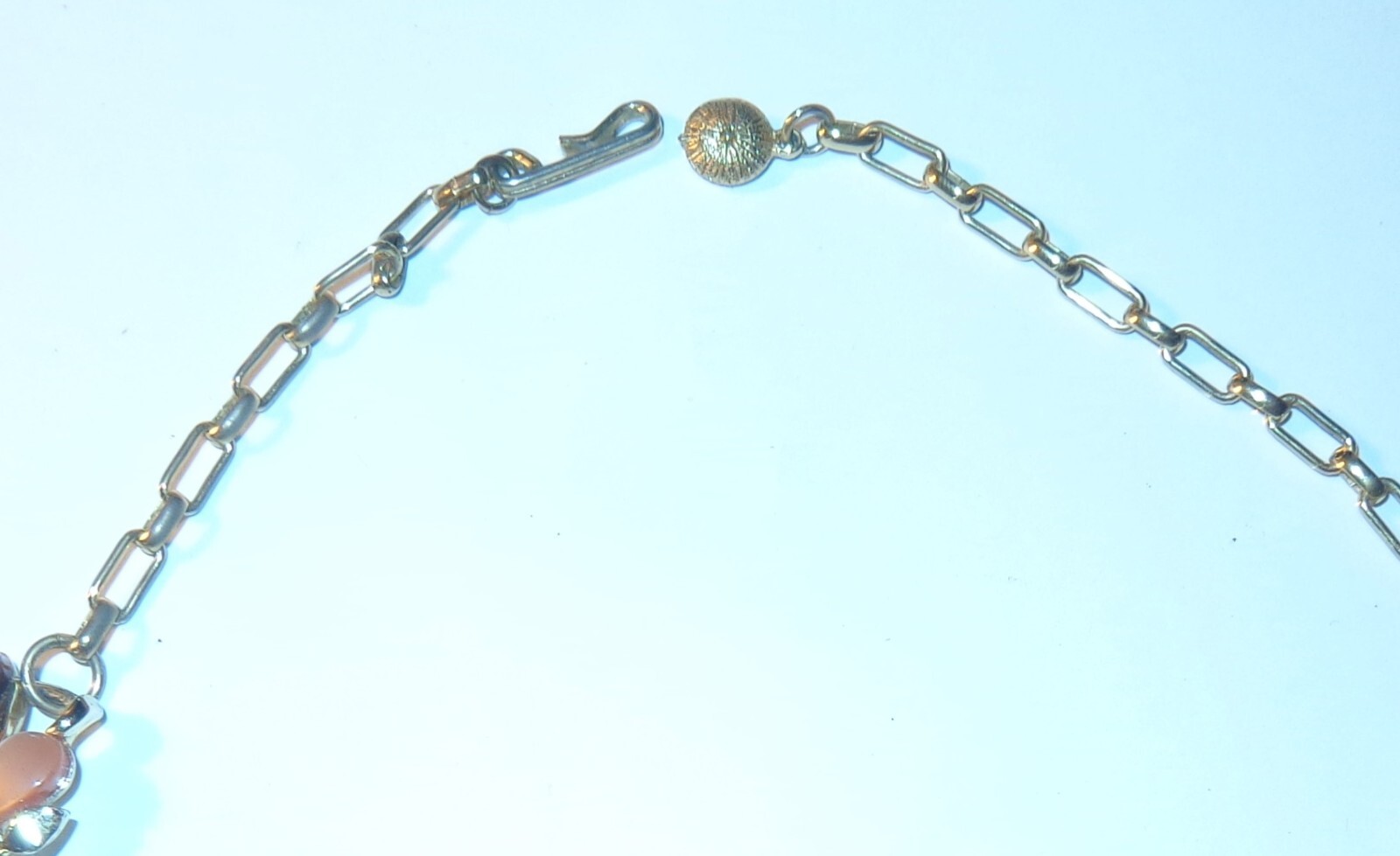 VTG PRETTY PEACH & BROWN LUCITE CABOCHONS JEWELRY SET CHOKER NECKLACE & EARRINGS