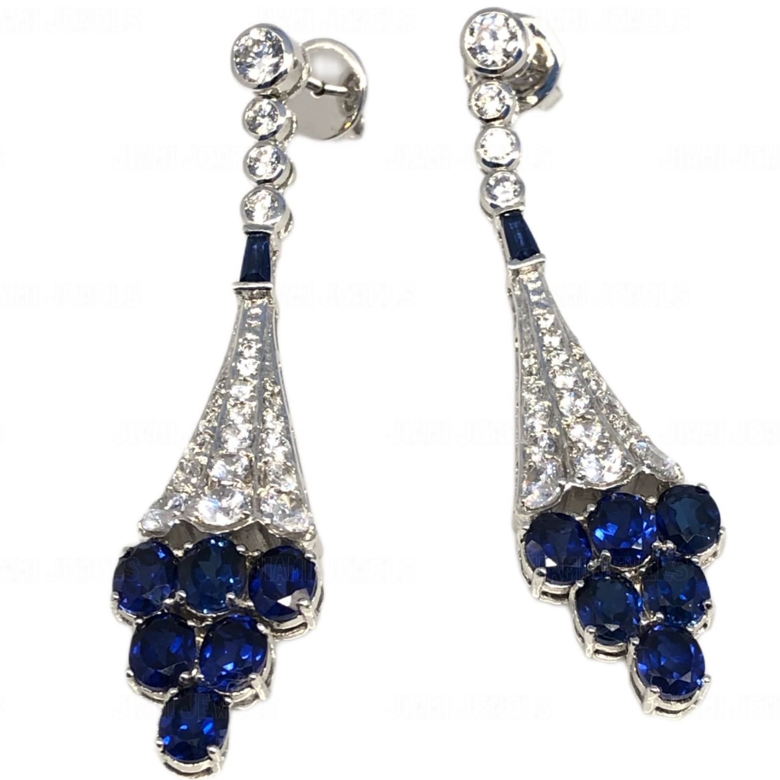 Art Deco Simulated Diamond Blue Sapphire Chandelier Drop Earrings 925 Silver