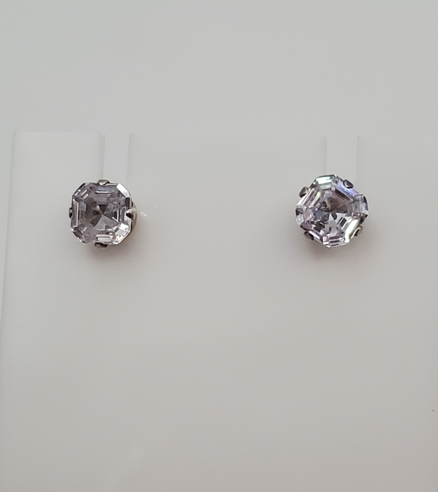 925 C Signed 5mm CZ Sterling Silver Square Faceted Cushion Cut Stud Estate Glam