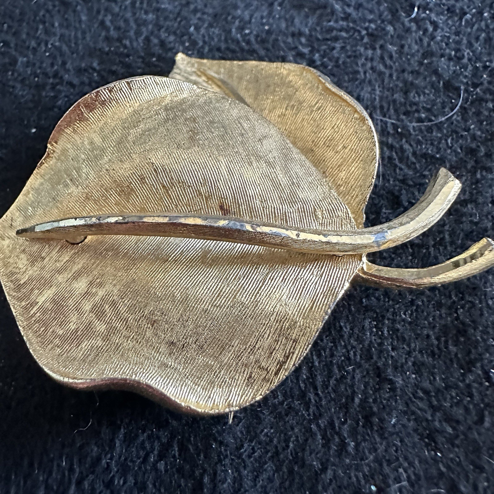 Vintage BSK Gold Tone Leaf Brooch Signed Textured Nature Pin
