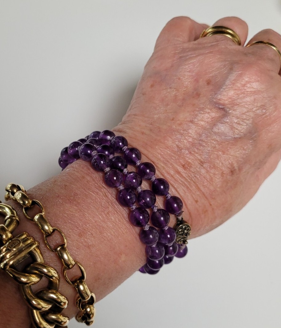 220ct 1940’s Chinese Export 64cm Genuine Amethyst 7-8mm Bead Necklace 49 Grams