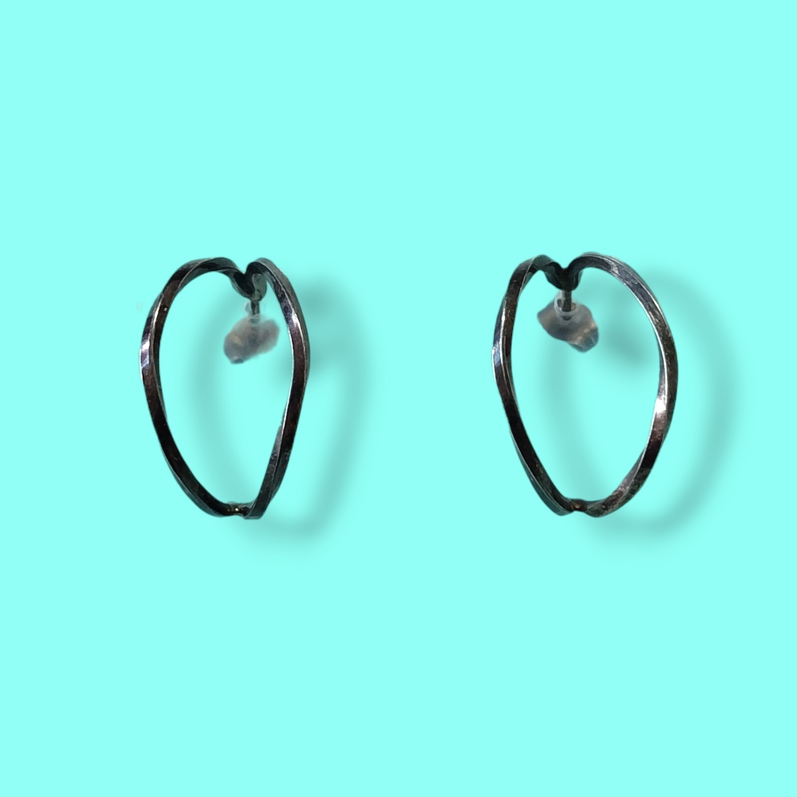 Sterling Silver Twist Wire Half Hoop Earrings Vintage Heavy Patina Signed