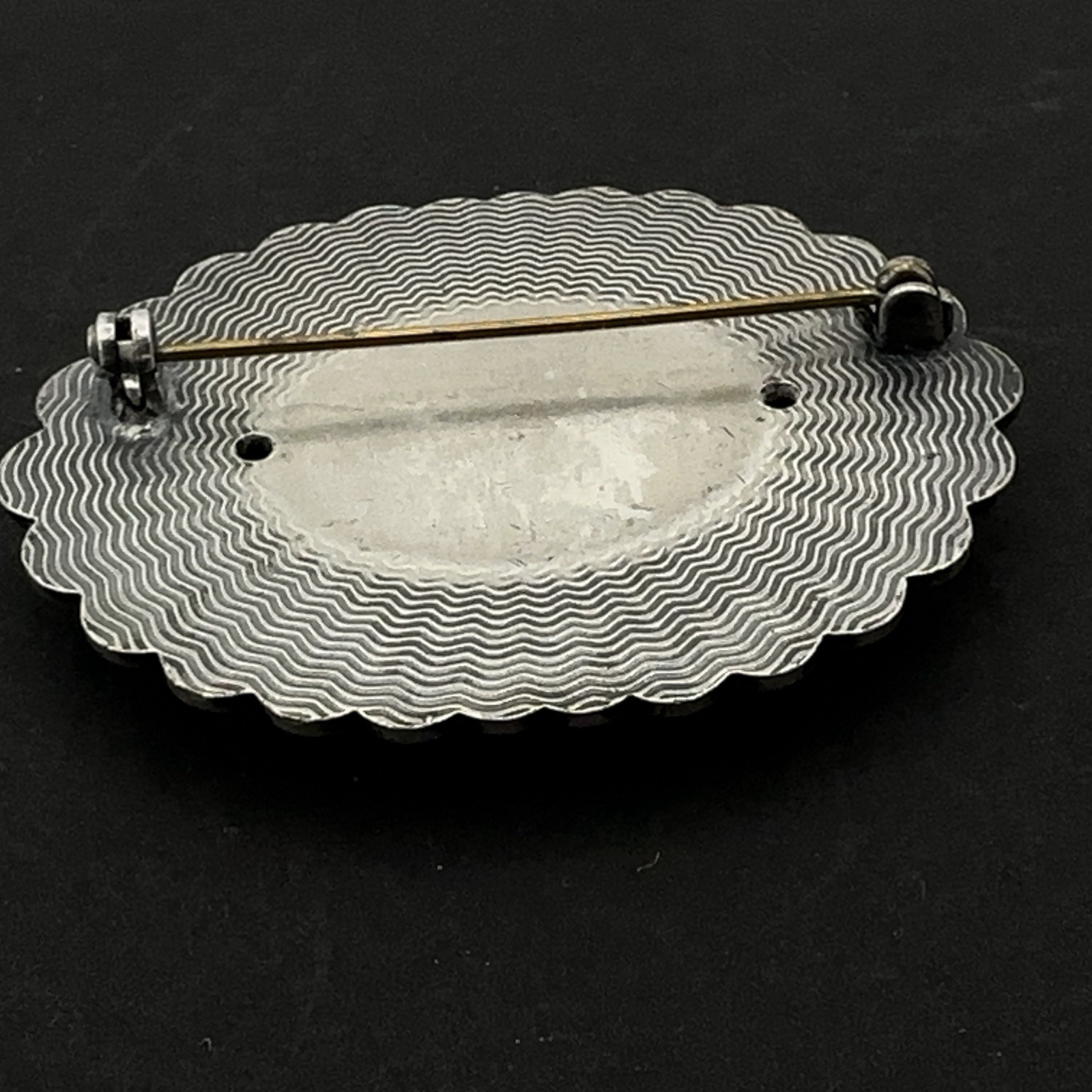 VICTORIAN REVIVAL vintage brooch – layered silver-tone pin – big 2″ x 1.5″ heavy