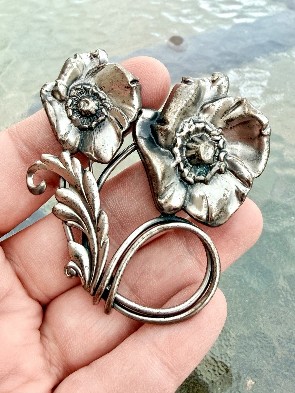 Vintage William B Kerr Silver Poppy Lily Lotus Flower Pin Brooch