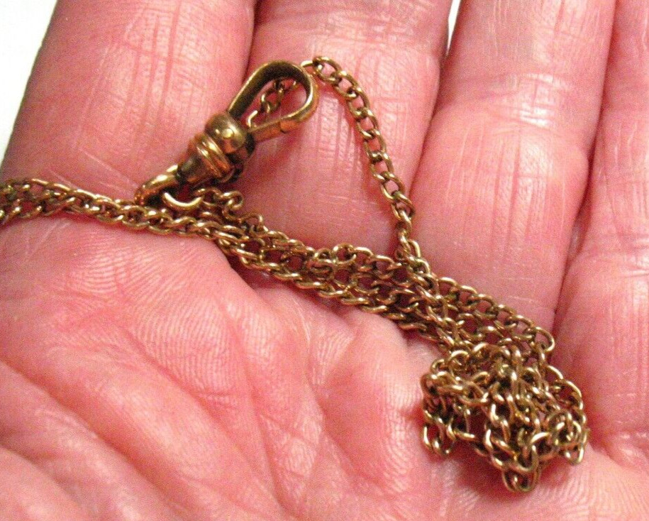 GOLD FILLED ANTIQUE NECKLACE CHATELAINE 50 INCHES LONG 10.2 GRAMS J-757